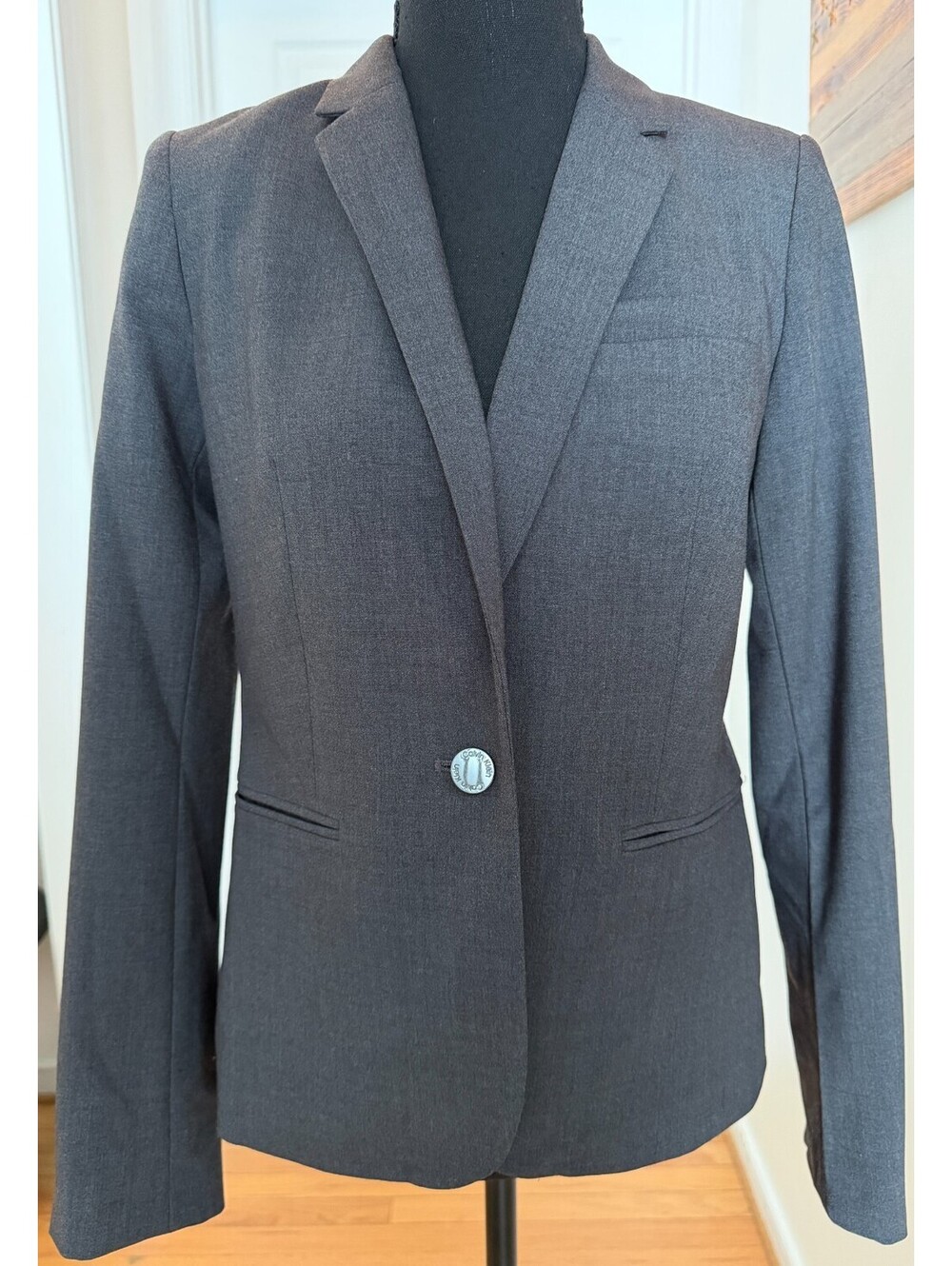 Calvin Klein Women's Gray One-Button Blazer Suit Jacket Size 2P Petite Workwear